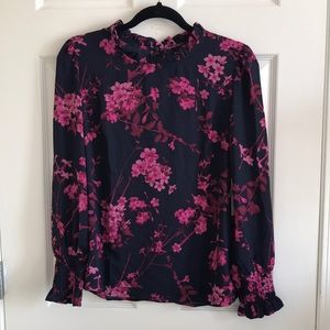 Floral ruffled neck blouse